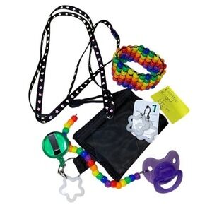 Kandi kid 7pc rave pony bead jewelry Set choker cuff bag earring phone kidcore